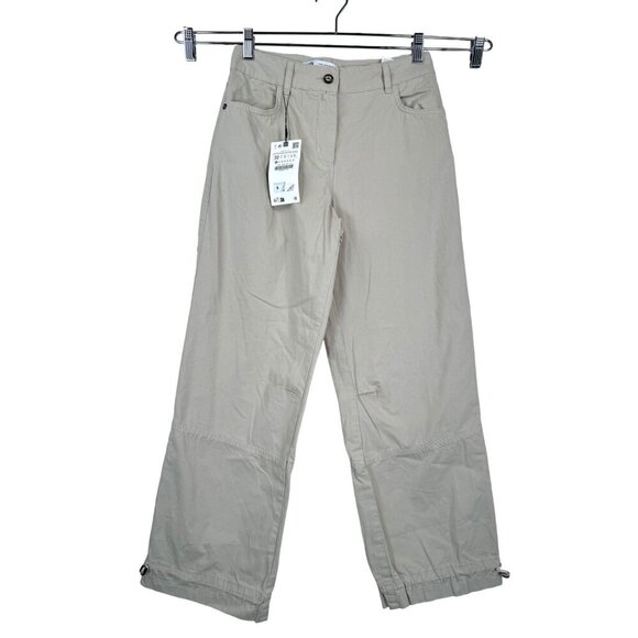 Zara Parachute Pants Light tan baggy cropped barrel sz 0 - Picture 2 of 12